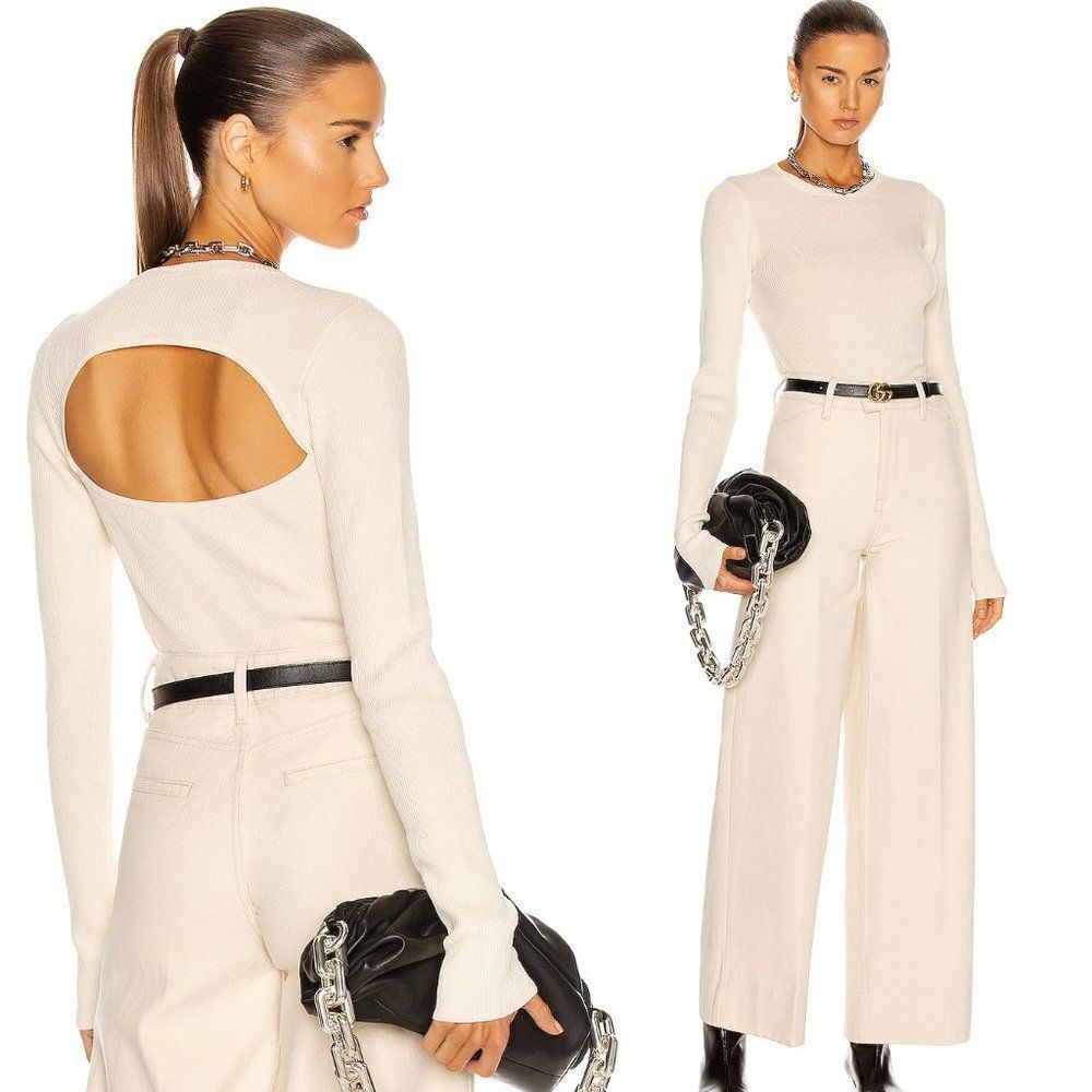 REMAIN BIRGER CHRISTENSEN Basel Long Sleeve Open Back Knit Sweater White 34 US2